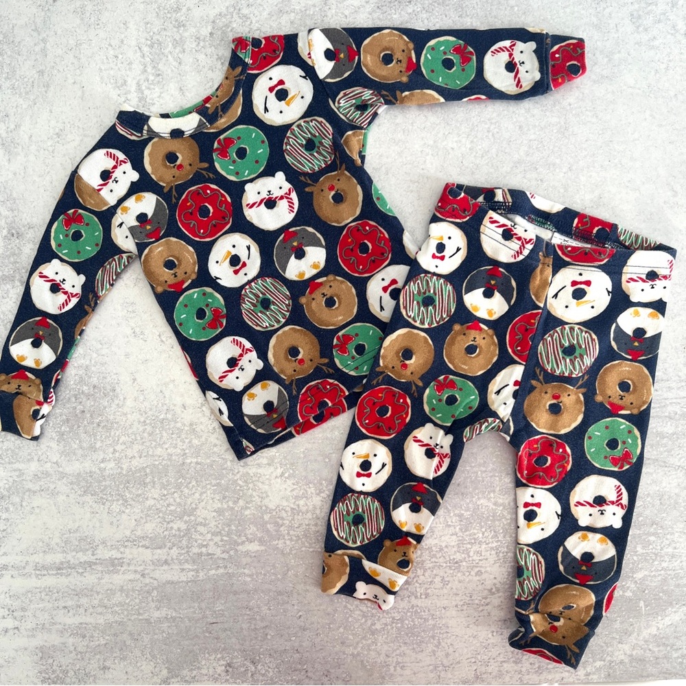 6-12M🎄🍩 Baby GAP Holiday Donuts Organic Cotton PJ Pajamas Set